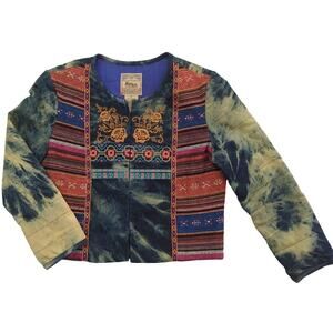 Billy by FLYING TOMATO Jacket Womens South West Acid Wash Boho Embroidered sze M